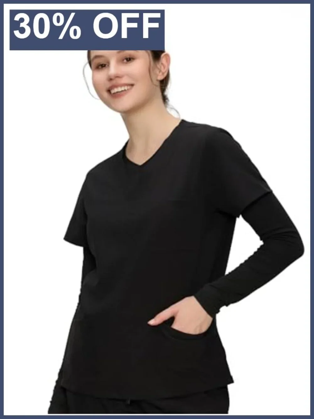 Women's Underscrub Tee V-Neck Long Sleeve Slim Fit Medical Scrub Top